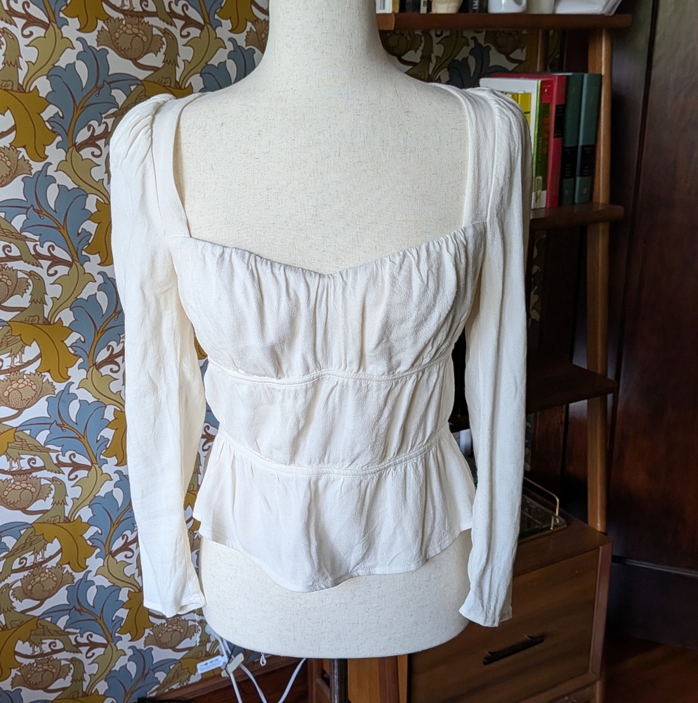 Reformation Cream Long Sleeve Blouse